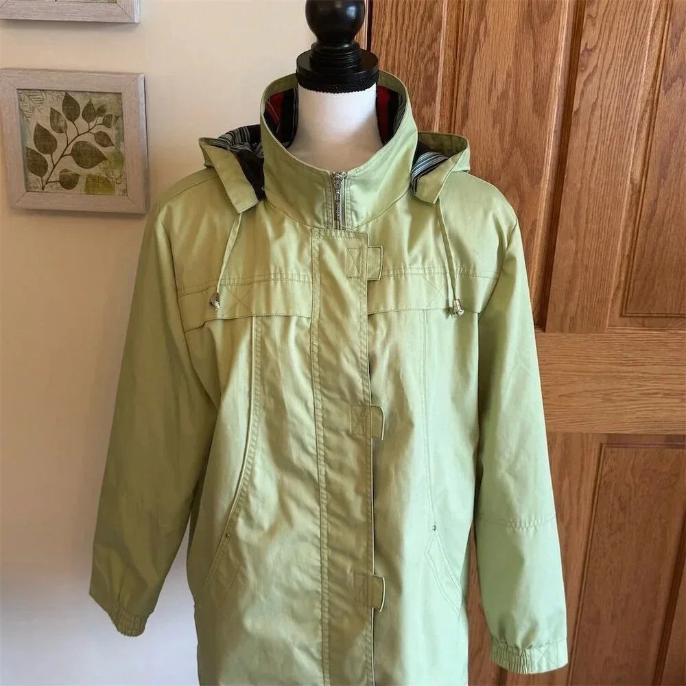 Mackintosh Women's Green Spring Jacket Large Removable Hood Packable Travel